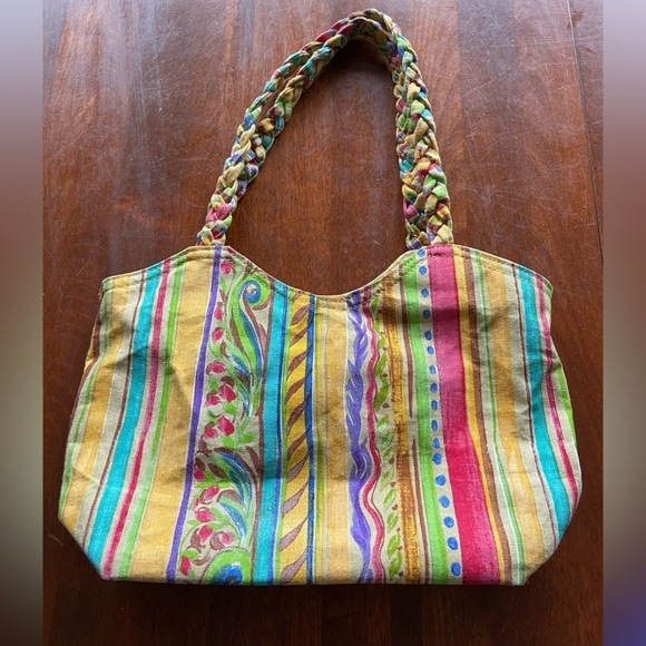 Kate McRostie Canvas Raffia Shoulder Bag Butterfly Flower - Picture 2 of 15